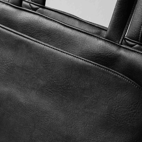 トートバッグ（メンズ・PUレザー・ビジネスバッグ・ノートPC14型対応・カジュアル・シンプル・ファスナー付き・通勤・通学・おしゃれ・レディース・合成皮革・A4・ブラック）