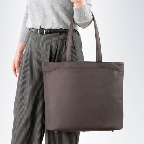 トートバッグ（メンズ・PUレザー・ビジネスバッグ・ノートPC14型対応・カジュアル・シンプル・ファスナー付き・通勤・通学・おしゃれ・レディース・合成皮革・A4・ブラウン）