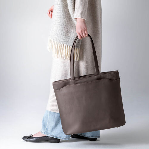 トートバッグ（メンズ・PUレザー・ビジネスバッグ・ノートPC14型対応・カジュアル・シンプル・ファスナー付き・通勤・通学・おしゃれ・レディース・合成皮革・A4・ブラウン）