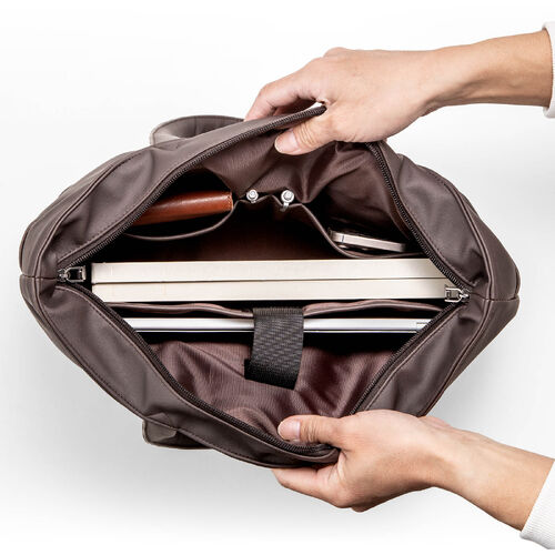 トートバッグ（メンズ・PUレザー・ビジネスバッグ・ノートPC14型対応・カジュアル・シンプル・ファスナー付き・通勤・通学・おしゃれ・レディース・合成皮革・A4・ブラウン）