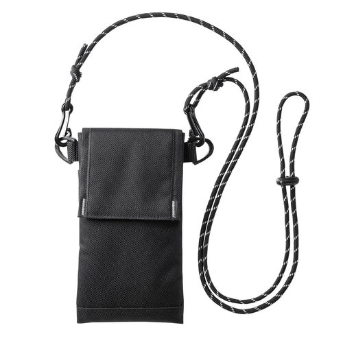 ショルダースマホポーチ（軽量ショルダースマホケース・パスポート収納・小銭入れ・面ファスナー・ショルダーバッグ・ネックポーチ・ブラック）