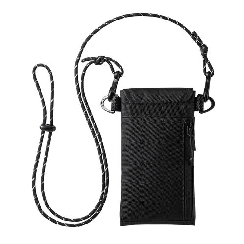 ショルダースマホポーチ（軽量ショルダースマホケース・パスポート収納・小銭入れ・面ファスナー・ショルダーバッグ・ネックポーチ・ブラック）