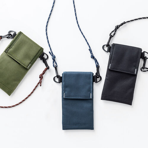 ショルダースマホポーチ（軽量ショルダースマホケース・パスポート収納・小銭入れ・面ファスナー・ショルダーバッグ・ネックポーチ・ブラック）