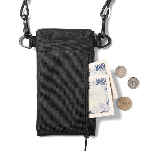 ショルダースマホポーチ（軽量ショルダースマホケース・パスポート収納・小銭入れ・面ファスナー・ショルダーバッグ・ネックポーチ・ブラック）