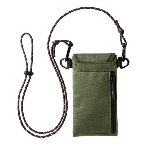 ショルダースマホポーチ（軽量ショルダースマホケース・パスポート収納・小銭入れ・面ファスナー・ショルダーバッグ・ネックポーチ・カーキ）