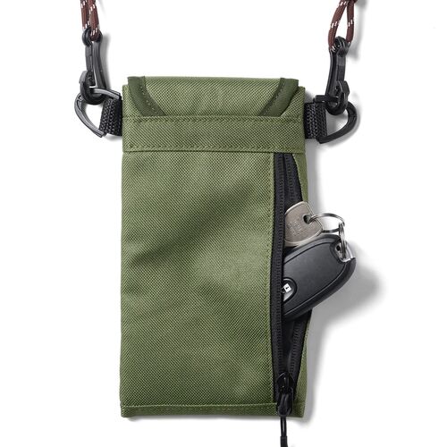 ショルダースマホポーチ（軽量ショルダースマホケース・パスポート収納・小銭入れ・面ファスナー・ショルダーバッグ・ネックポーチ・カーキ）