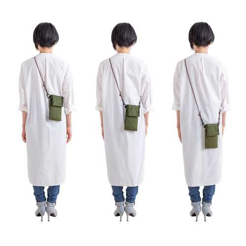 ショルダースマホポーチ（軽量ショルダースマホケース・パスポート収納・小銭入れ・面ファスナー・ショルダーバッグ・ネックポーチ・カーキ）