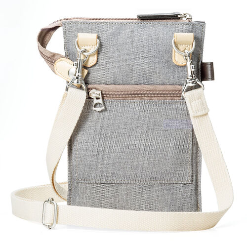 スマホポーチ（ベルトポーチ・ショルダーポーチ・サコッシュ・メンズ・ グレー/ダークブラウン）