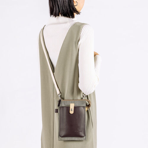 スマホポーチ（ベルトポーチ・ショルダーポーチ・サコッシュ・メンズ・ グレー/ダークブラウン）