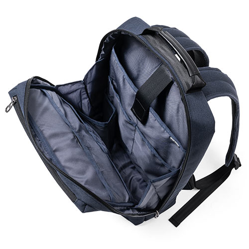 ビジネスリュック 薄型 小型 防水カバー付 背面ポケット搭載 薄マチ 通勤 ネイビー