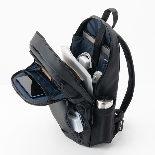 前持ちビジネスリュック（日本製・耐水設計・スマホスタンド・ホールドグリップ・ウェストベルト・デューロン生地使用・通勤バッグ）