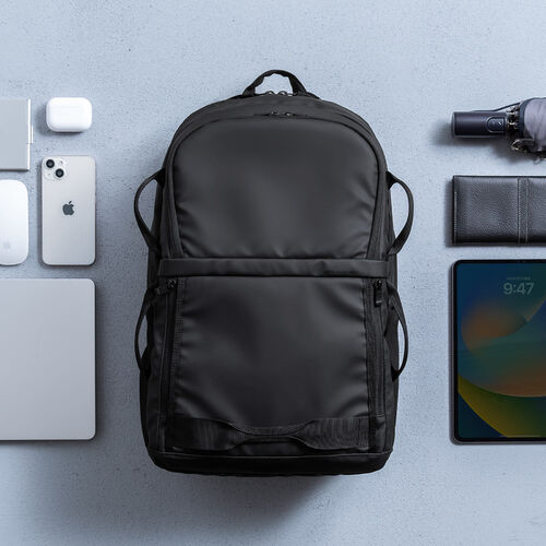 前持ちビジネスリュック（日本製・耐水設計・スマホスタンド・ホールドグリップ・ウェストベルト・デューロン生地使用・通勤バッグ）