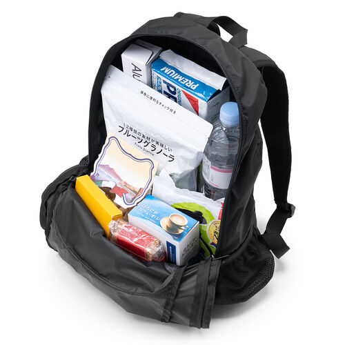 折りたたみリュック（Lサイズ・23L・サブバッグ・エコバッグ・折りたたみバックパック・コンパクトリュック・ポケッタブルリュック・圧縮・撥水・ブラック）