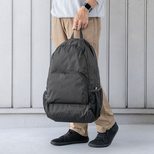 折りたたみリュック（Lサイズ・23L・サブバッグ・エコバッグ・折りたたみバックパック・コンパクトリュック・ポケッタブルリュック・圧縮・撥水・ブラック）