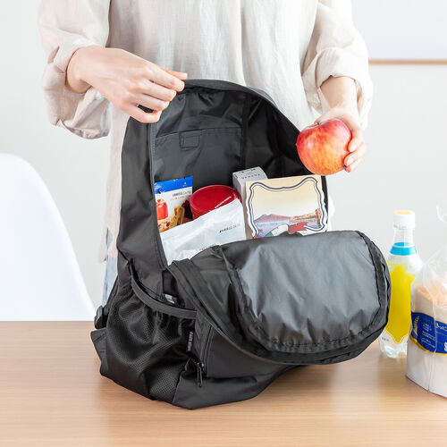 折りたたみリュック（Lサイズ・23L・サブバッグ・エコバッグ・折りたたみバックパック・コンパクトリュック・ポケッタブルリュック・圧縮・撥水・ブラック）