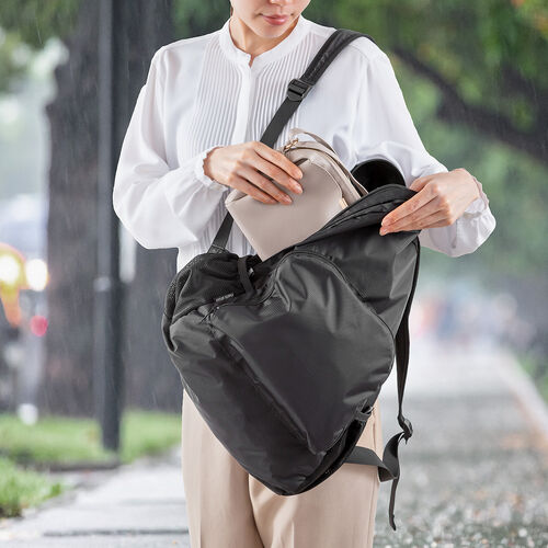 折りたたみリュック（Lサイズ・23L・サブバッグ・エコバッグ・折りたたみバックパック・コンパクトリュック・ポケッタブルリュック・圧縮・撥水・ブラック）