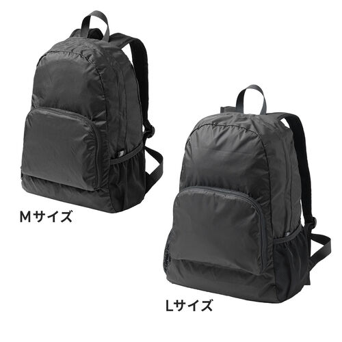 折りたたみリュック（Lサイズ・23L・サブバッグ・エコバッグ・折りたたみバックパック・コンパクトリュック・ポケッタブルリュック・圧縮・撥水・ブラック）