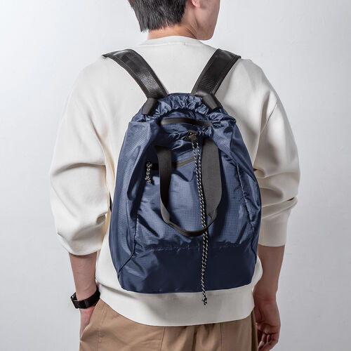 折りたたみリュック & トートバッグ（マイバッグ・コンパクト・エコバッグ・サブバッグ・22L・撥水・軽量・高機能・ネイビー）