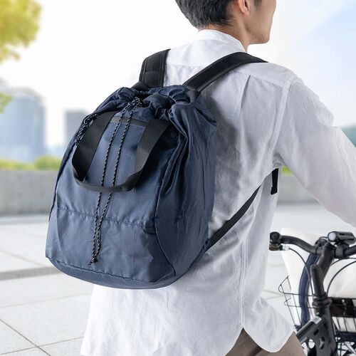 折りたたみリュック & トートバッグ（マイバッグ・コンパクト・エコバッグ・サブバッグ・22L・撥水・軽量・高機能・ネイビー）
