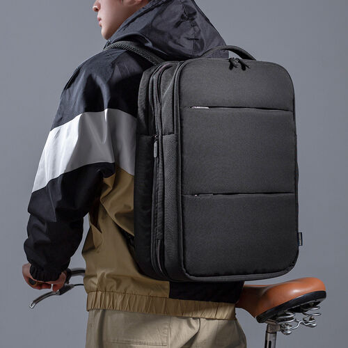 リュック（マチ拡張・ビジネス・大容量・21L～32L・PCリュック・シンプル・撥水・多機能・バックパック・メンズ・旅行・出張・ブラック）