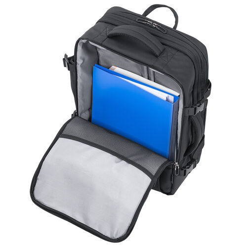 リュック（マチ拡張・ビジネス・大容量 22L～35L・PCリュック・シンプル・PUコーティング・耐水・撥水・多機能・バックパック・メンズ・旅行・出張・ブラック）