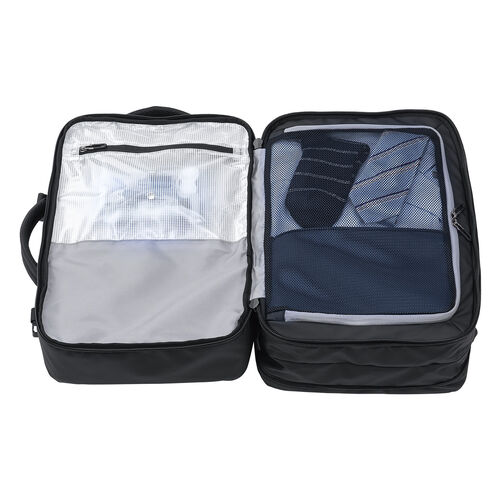 リュック（マチ拡張・ビジネス・大容量 22L～35L・PCリュック・シンプル・PUコーティング・耐水・撥水・多機能・バックパック・メンズ・旅行・出張・ブラック）