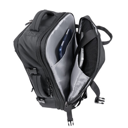 リュック（マチ拡張・ビジネス・大容量 22L～35L・PCリュック・シンプル・PUコーティング・耐水・撥水・多機能・バックパック・メンズ・旅行・出張・ブラック）