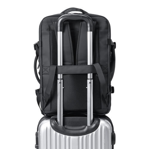 リュック（マチ拡張・ビジネス・大容量 22L～35L・PCリュック・シンプル・PUコーティング・耐水・撥水・多機能・バックパック・メンズ・旅行・出張・ブラック）