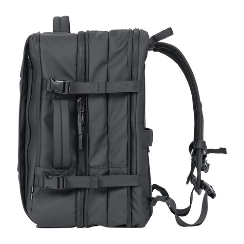 リュック（マチ拡張・ビジネス・大容量 22L～35L・PCリュック・シンプル・PUコーティング・耐水・撥水・多機能・バックパック・メンズ・旅行・出張・ブラック）