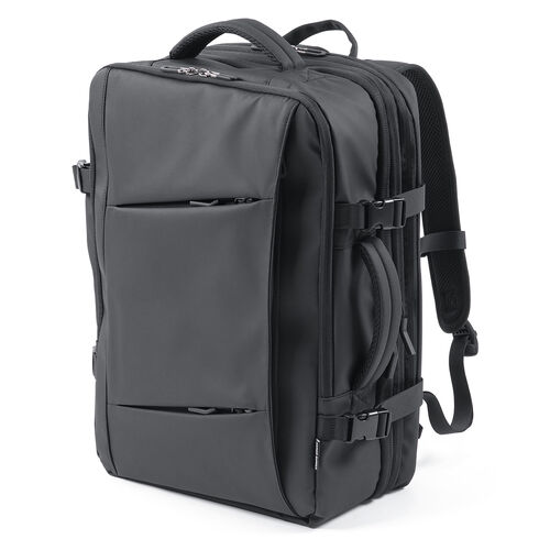 リュック（マチ拡張・ビジネス・大容量 22L～35L・PCリュック・シンプル・PUコーティング・耐水・撥水・多機能・バックパック・メンズ・旅行・出張・ブラック）