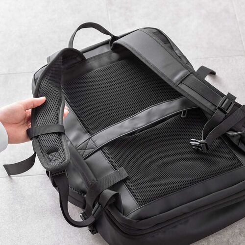 リュック（マチ拡張・ビジネス・大容量 22L～35L・PCリュック・シンプル・PUコーティング・耐水・撥水・多機能・バックパック・メンズ・旅行・出張・ブラック）