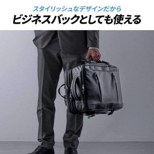 リュック（マチ拡張・ビジネス・大容量 22L～35L・PCリュック・シンプル・PUコーティング・耐水・撥水・多機能・バックパック・メンズ・旅行・出張・ブラック）