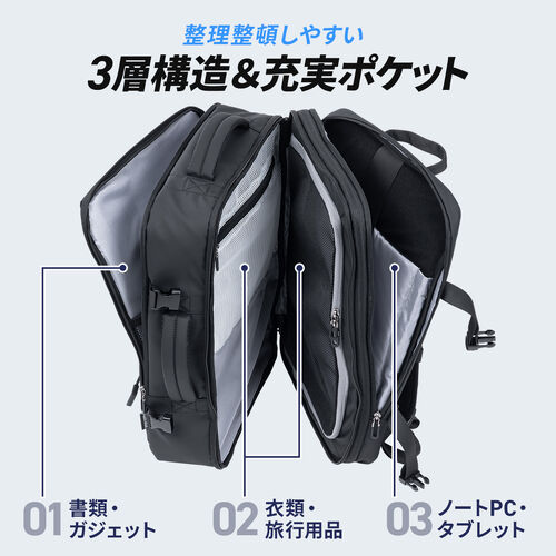 リュック（マチ拡張・ビジネス・大容量 22L～35L・PCリュック・シンプル・PUコーティング・耐水・撥水・多機能・バックパック・メンズ・旅行・出張・ブラック）