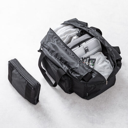 折りたたみボストンバッグ（リュック・32L・コンパクト・エコバッグ・マイバッグ・撥水・軽量・大容量・旅行・サブバッグ・ブラック）