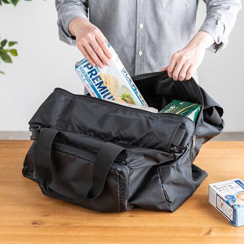 折りたたみボストンバッグ（リュック・32L・コンパクト・エコバッグ・マイバッグ・撥水・軽量・大容量・旅行・サブバッグ・ブラック）