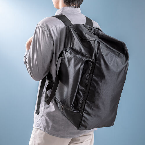 折りたたみボストンバッグ（リュック・32L・コンパクト・エコバッグ・マイバッグ・撥水・軽量・大容量・旅行・サブバッグ・ブラック）