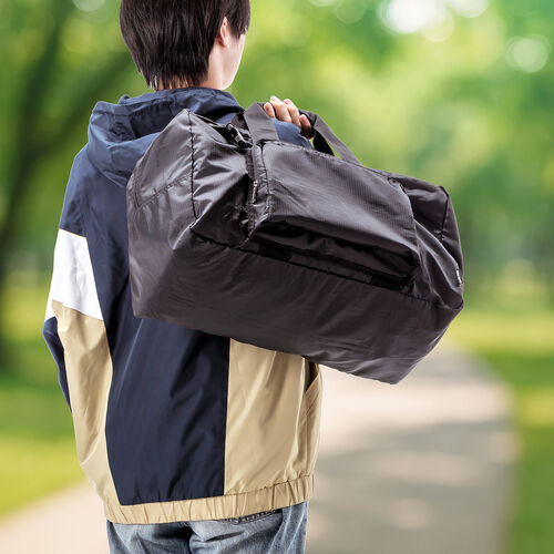 折りたたみボストンバッグ（リュック・32L・コンパクト・エコバッグ・マイバッグ・撥水・軽量・大容量・旅行・サブバッグ・ブラック）