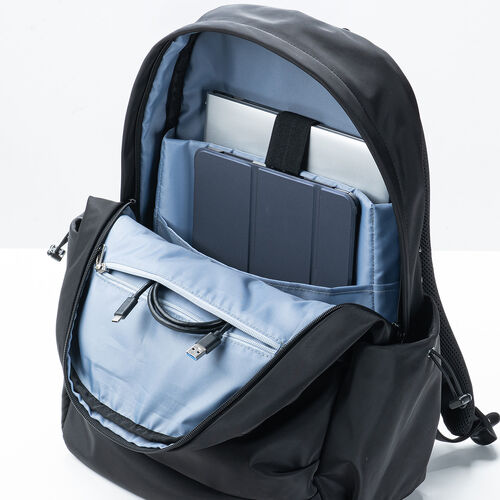 タウンリュック（カジュアル・ビジネスバッグ・19L・軽量・男女兼用・タックデザイン・バックパック・撥水・A4サイズ・14インチ・ノートPC収納・メンズ・レディース・通勤・通学・旅行・ブラック）