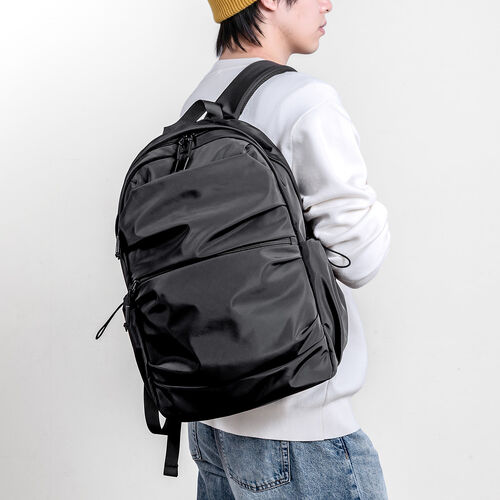 タウンリュック（カジュアル・ビジネスバッグ・19L・軽量・男女兼用・タックデザイン・バックパック・撥水・A4サイズ・14インチ・ノートPC収納・メンズ・レディース・通勤・通学・旅行・ブラック）
