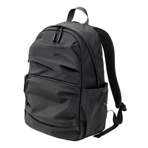 タウンリュック（カジュアル・ビジネスバッグ・19L・軽量・男女兼用・タックデザイン・バックパック・撥水・A4サイズ・14インチ・ノートPC収納・メンズ・レディース・通勤・通学・旅行・ブラック）