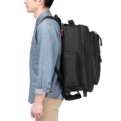 キャリーリュック（ソフトキャリー・レディース・メンズ・機内持ち込み・2WAY・大容量・ビジネス・おしゃれ・おすすめ・ブラック・防災・防災バック・非常持ち出し袋）BAGCR006BK