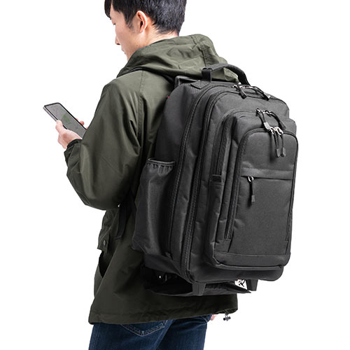 キャリーリュック（ソフトキャリー・レディース・メンズ・機内持ち込み・2WAY・大容量・ビジネス・おしゃれ・おすすめ・ブラック・防災・防災バック・非常持ち出し袋）BAGCR006BK