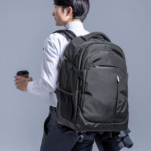 キャリーリュック（キャリーバッグ・2WAY・トロリー・4輪・ビジネスリュック・35リットル・ブラック）