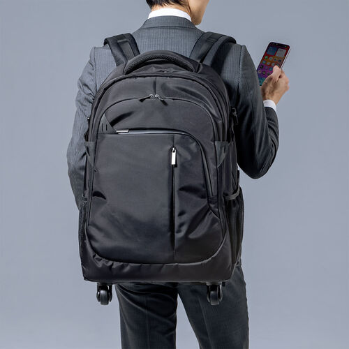 キャリーリュック（キャリーバッグ・2WAY・トロリー・4輪・ビジネスリュック・35リットル・ブラック）