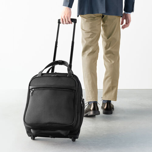 スリムキャリーバッグ（ビジネスバッグ・大容量・22L・縦長・小型・機内持ち込み・2輪・旅行・出張・撥水・メンズ・ブラック）