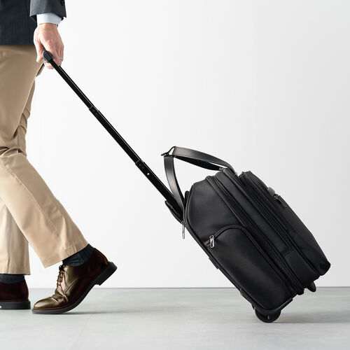 スリムキャリーバッグ（ビジネスバッグ・大容量・22L・縦長・小型・機内持ち込み・2輪・旅行・出張・撥水・メンズ・ブラック）