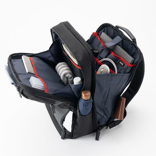 ビジネスリュック（メンズ・レディース・大容量・20リットル・軽量・コーデュラ使用・テフロン加工・撥水・ブラック）