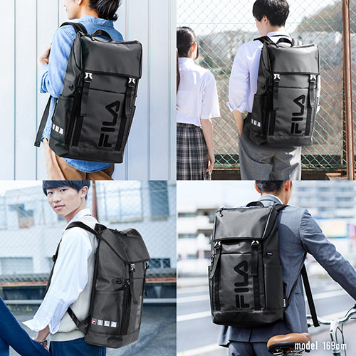 リュック（FILA・大容量22L・黒・メンズ・レディース・スクエア型・バックパック・通勤・通学）