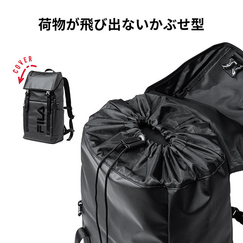 リュック（FILA・大容量22L・黒・メンズ・レディース・スクエア型・バックパック・通勤・通学）