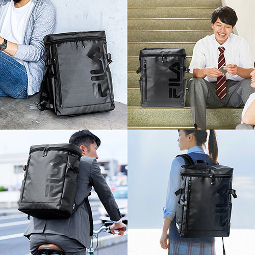 リュック（FILA・大容量24L・黒・メンズ・レディース・スクエア型・バックパック・通学・通勤）